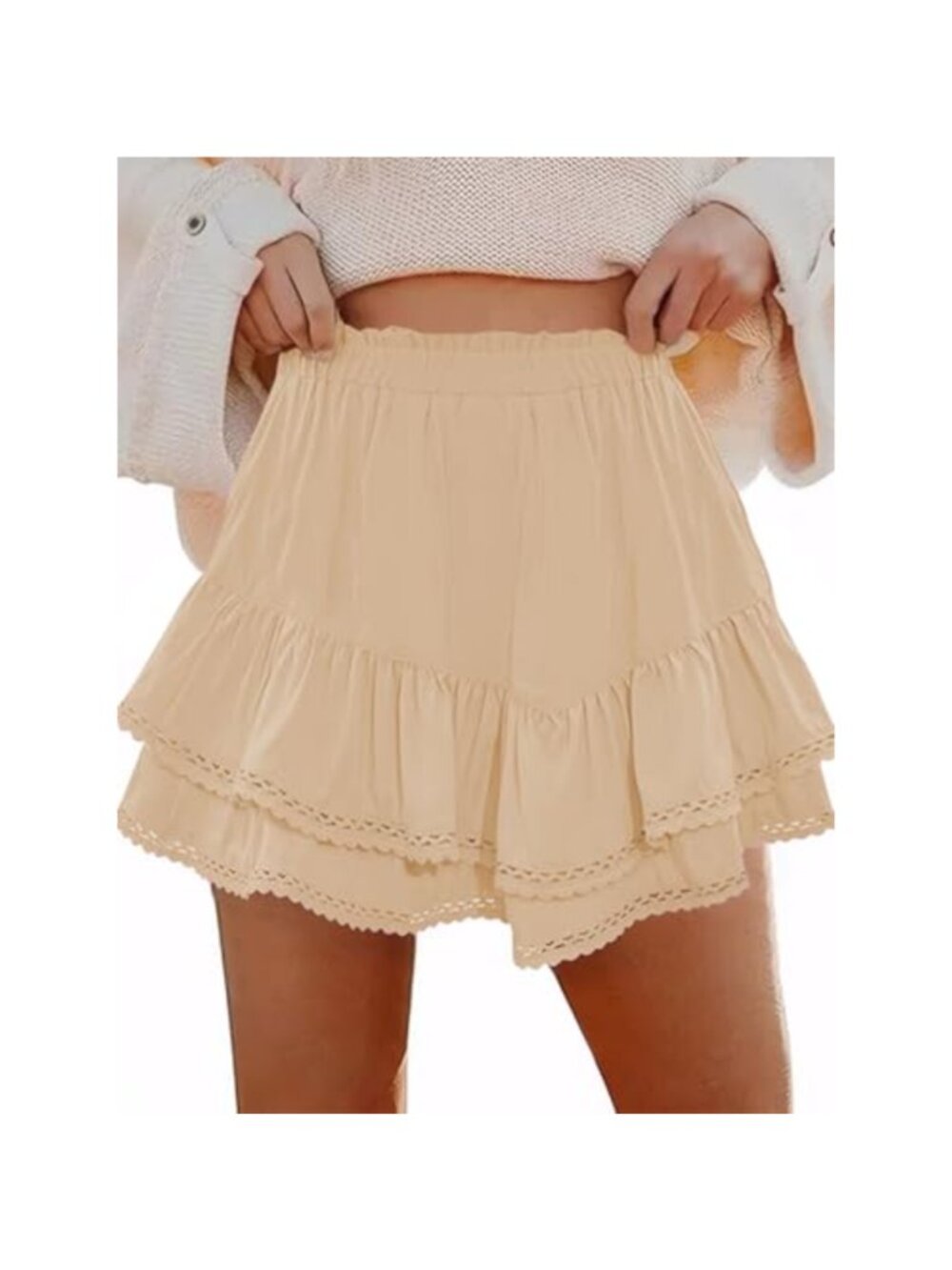 Women's Tiered Ruffle Mini Skort with Built-in Shorts High Waist